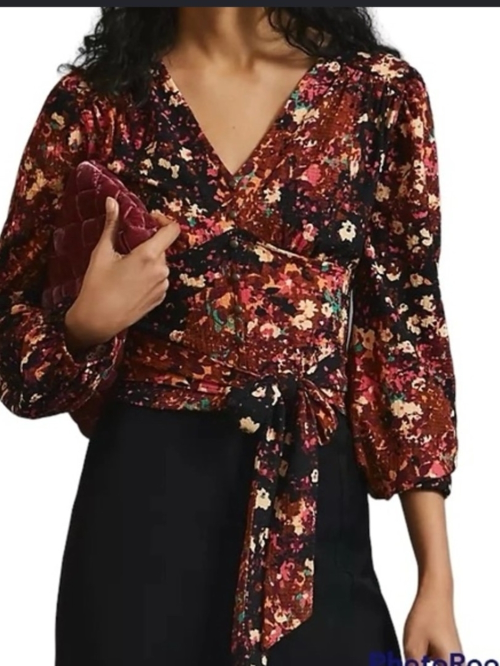 Anthropologie Women’s Floral Wrap Top - Rust Multi